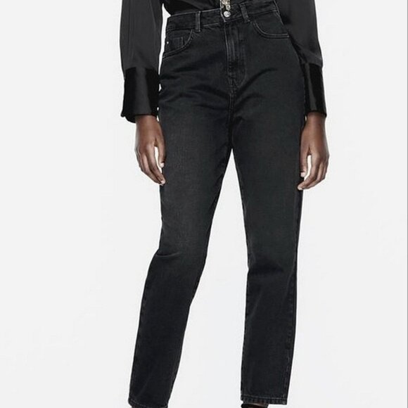 Zara Tapered Charcoal Black Stone Wash Mom Jeans L.E. - Picture 6 of 16